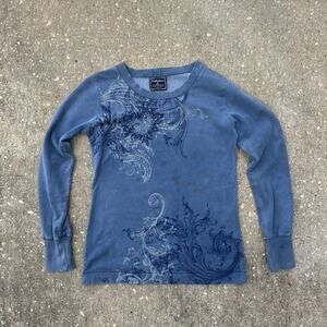 Fabulous & Expensive Long Sleeve Sweater Womens Blue Fairy Grunge Floral T Shirt